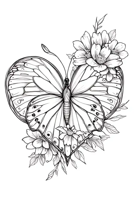 Butterfly And Flowers Heart Shape