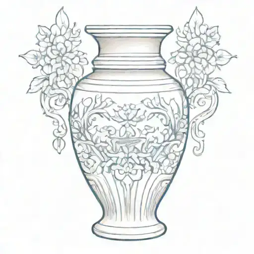 Asian Vase Tattoo In Blue Ink