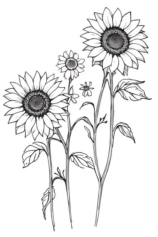 Three Sunflowers With Small Flowers Around