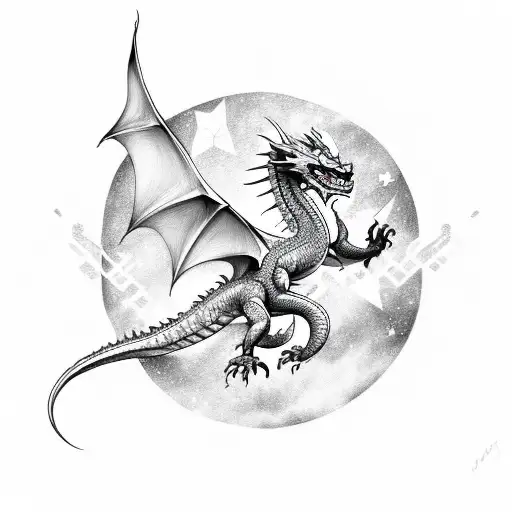 Dragon Flying Through A Starry Sky