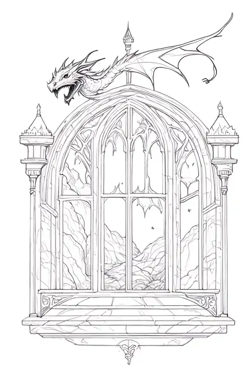 Castle Window And Dragon Flying