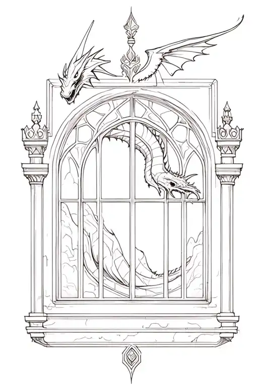Castle Window And Dragon Flying