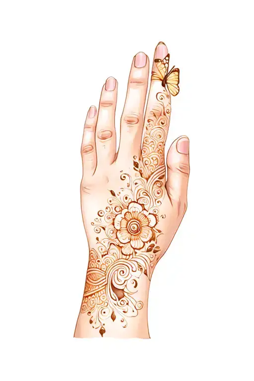 Hand And Wrist Sexy Henna Tattoo With Slight Butterfly Theme