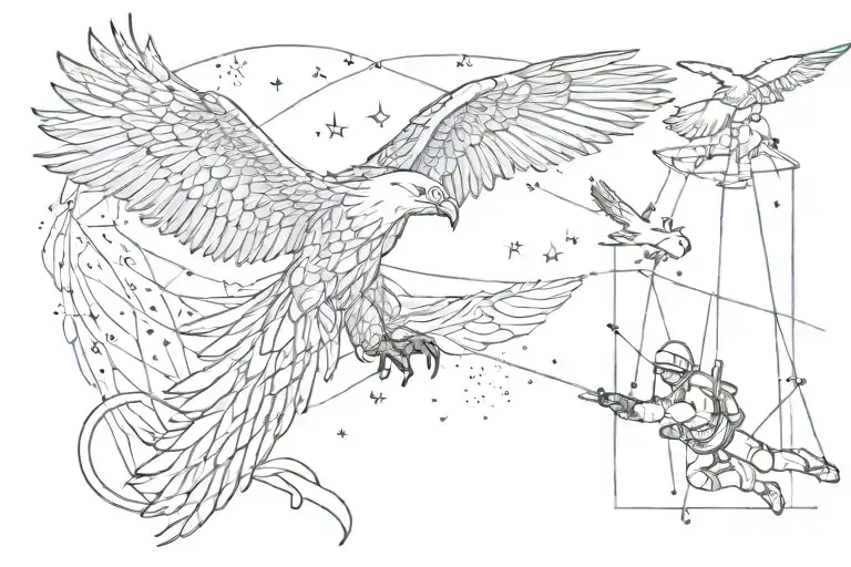 Eagle And Parachute And Leo Constellation And Bear Paw And Orca And Rappelling Man