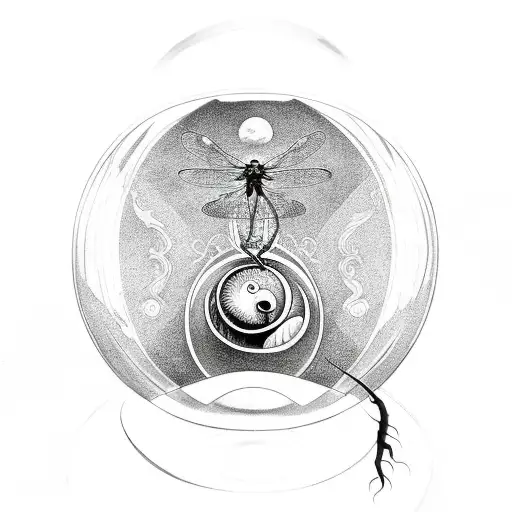 Dragon Fly Inside An Hourglass And The Head Is Ying Yang