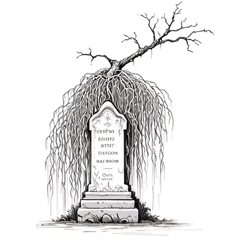 Weeping Willow With Grave Stone