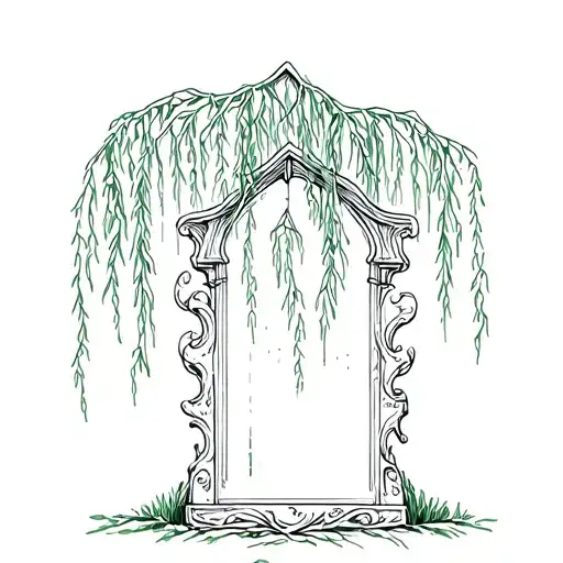 Weeping Willow With Grave Stone