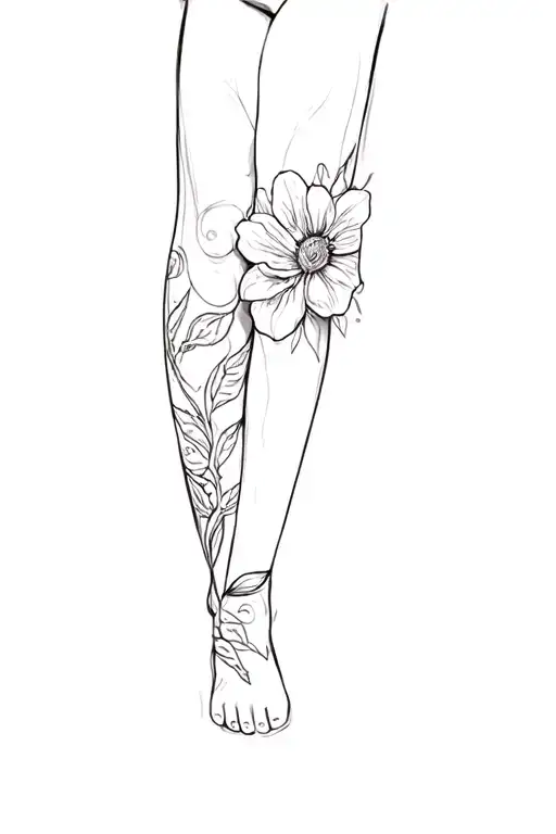 A Woman's Leg With A Flower Tattoo Design