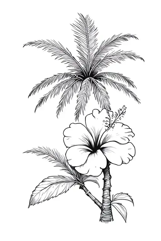 Palm Tree With Hibiscus Flower