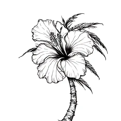 Palm Tree With Hibiscus Flower