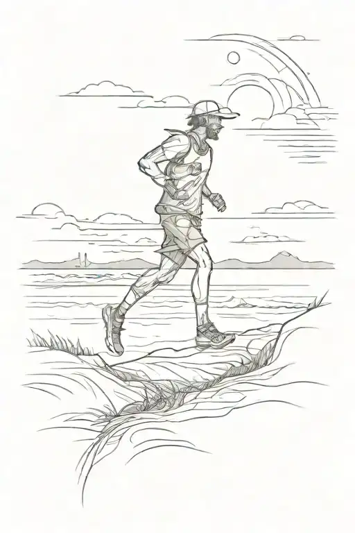 A Sketch Of A Trail Runner Running Towards A Sunset Over The Ocean
