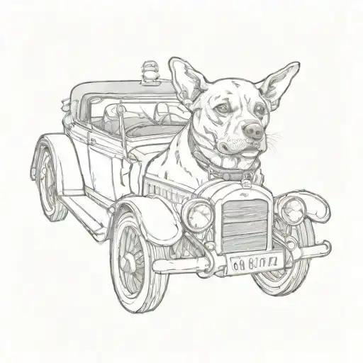 Create A Detailed Sketch Of A Dog Driving A Vintage Car