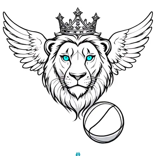 Lion With Crown Blue Eyes Wings And A Basketball