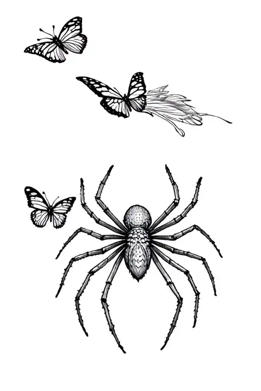Spider And Butterflies Flying