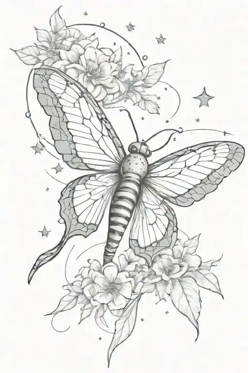 Hawkmoth With Moon And Stars Or Flowers