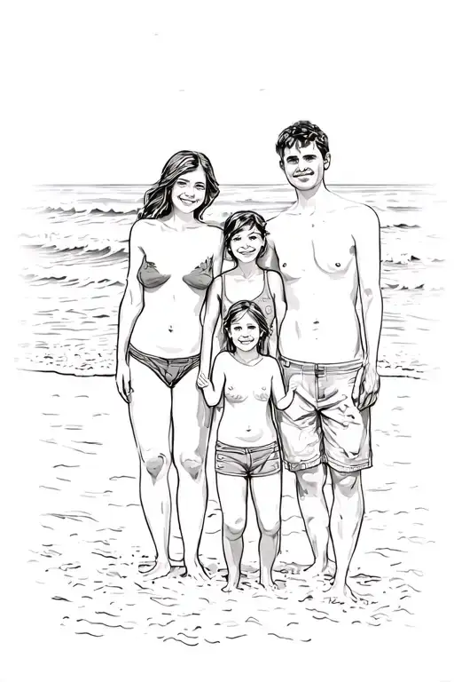 Family Of 4 In A Beach