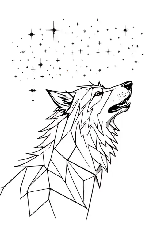 Geometric Howling Wolf With Starry Sky Background