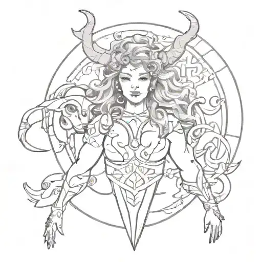 Taurus Zodiac Symbol Merging With Brave And Courage Women