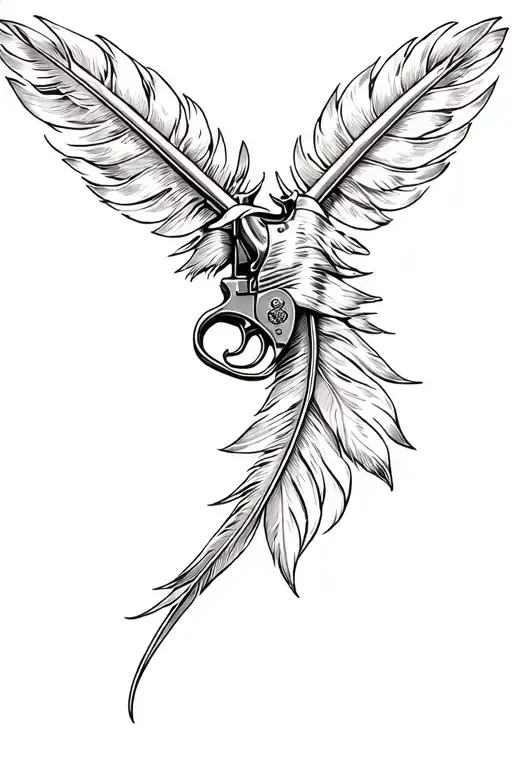 Gun Cross Feathers Leather Work