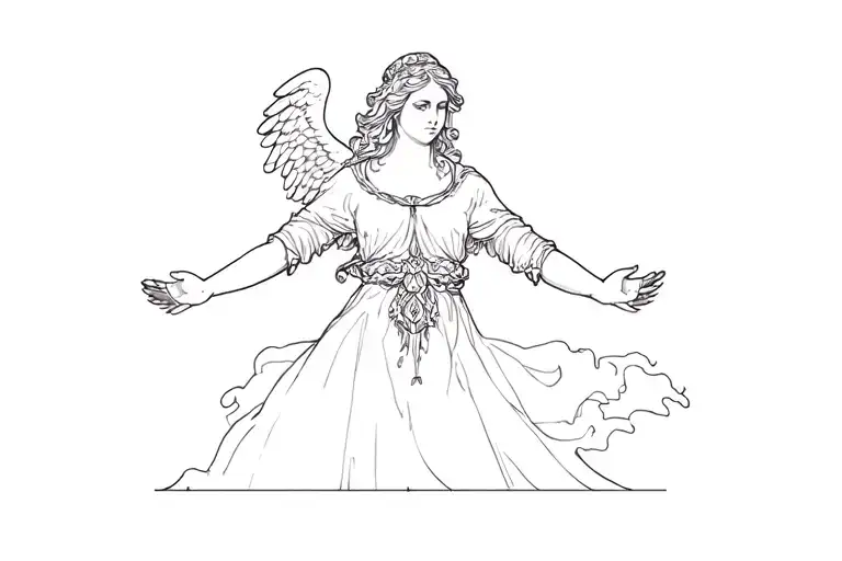 A Angel With Wings Spread Wide Hands Reaching