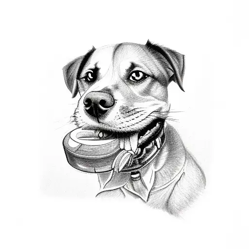 A Detailed Sketch Of A Dog Holding A Pencil In Its Mouth