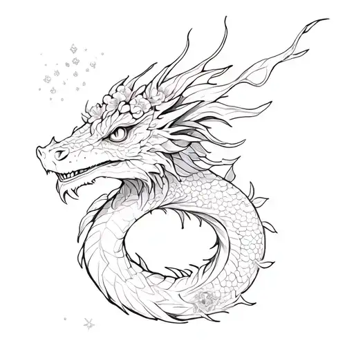 Water Dragon With Carnations And Sparkles