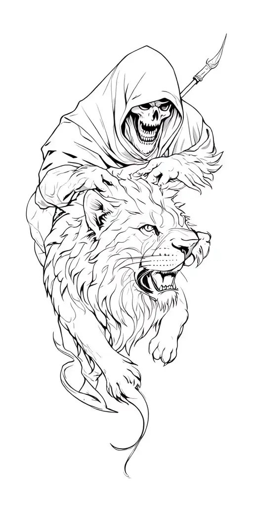 Hooded Reaper Fighting A Lion Full Sleeve