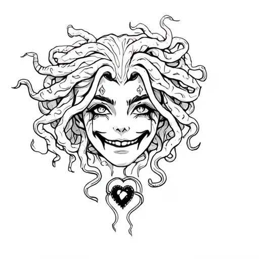 Crying But Smiling Medusa With Stitched Heart