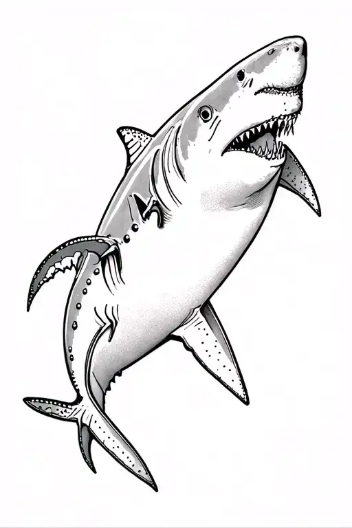 Dot Tattoo Of A Shark Swimming