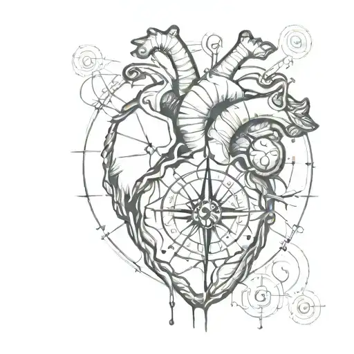 Anatomical Heart With A Compass