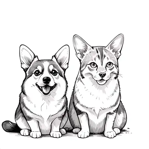 Corgi And Two Cats