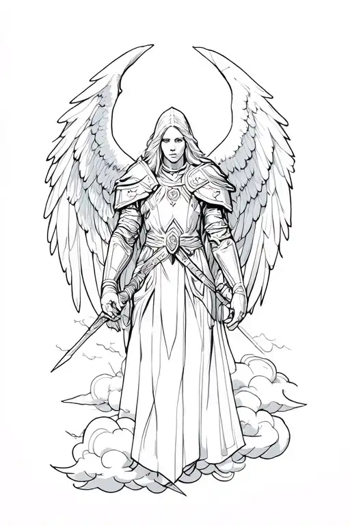 Arch Angel Knight With Clouds Surrounding