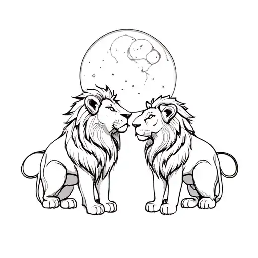 Two Lion Looking At The Moon Simple