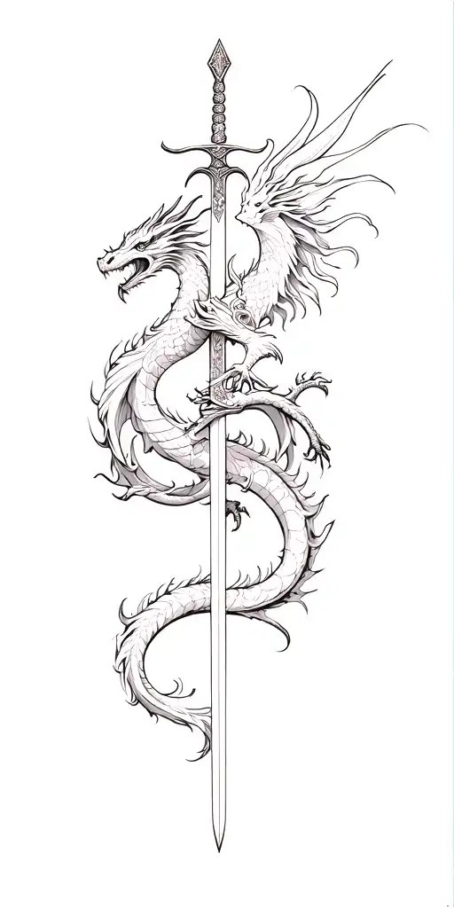 Dragon And Phoenix Wrapped Around The Sword