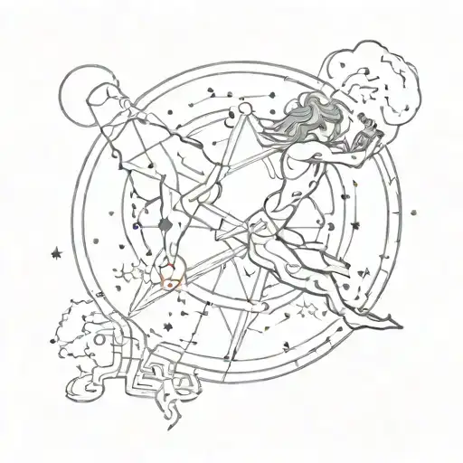 Gemini Constellation And Lightning Bolt Intertwined