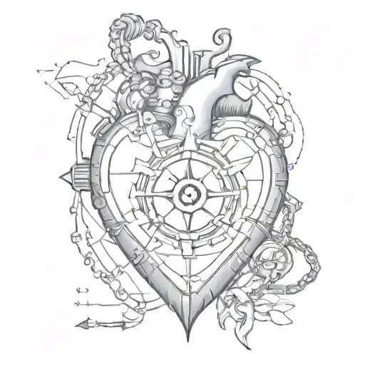Human Heart With A Chain Wrapped Around It Inside Of A Compass