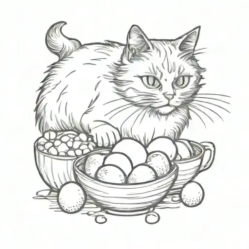 Black And White Fluffy Cat Licking Eggs