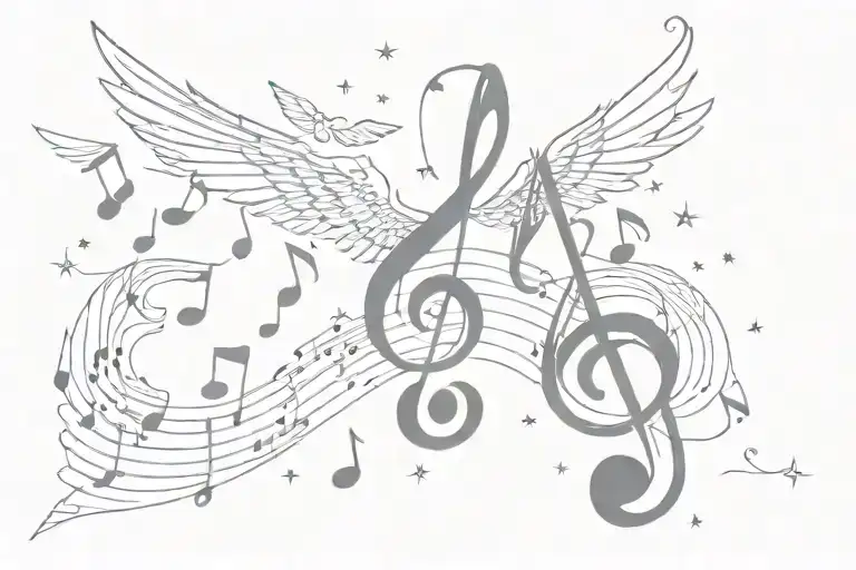 Music Notes With Winges Shild Star