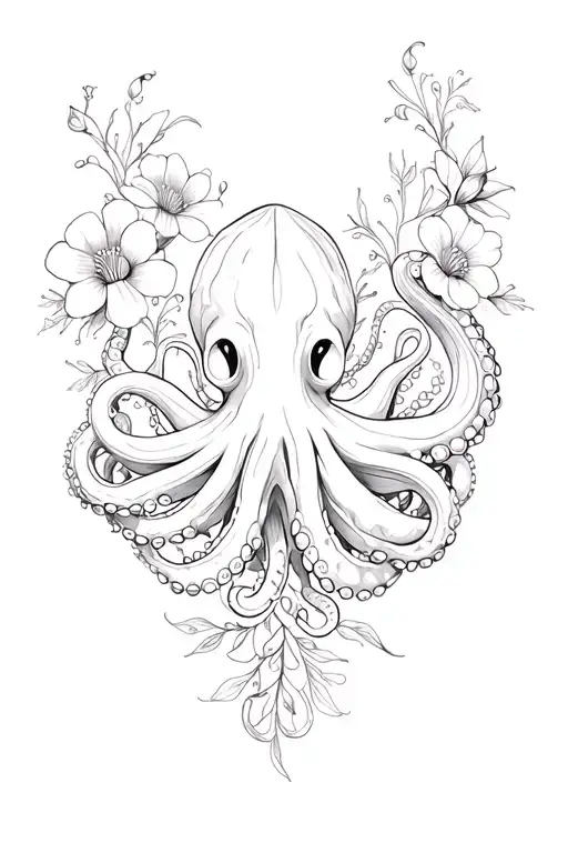 Octopus And Ornemental Flowers