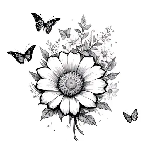 Butterflies Surrounding Flower