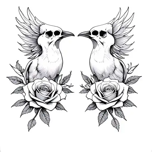 Bird Skull And Rose Couple