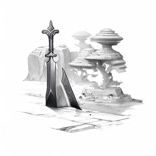 A Sword Embedded In A Rectangular Stone