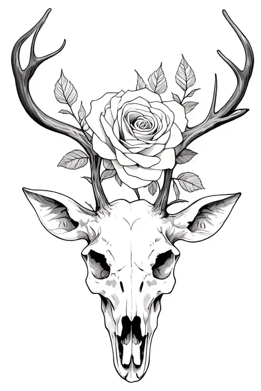 Deer Skull And Rose Growing