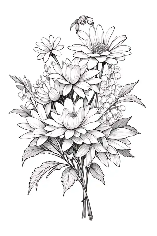 Chrysanthemum Larkspur Waterlilly Primrose And Lilly Of The Valley Bouquet
