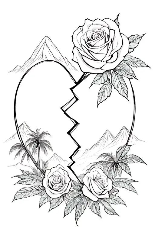 Roses With A Broken Heart Shape Palm Trees With Mountains