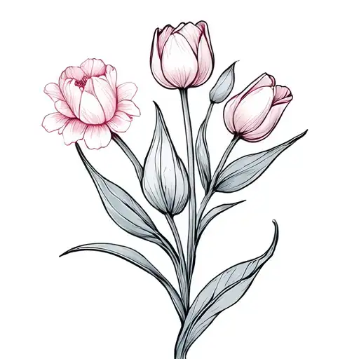 Spine Tulip Flower Fine Line On Spine Tattoo With Flowers