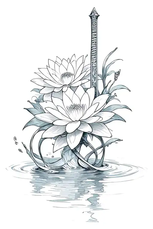 Katana With Water Lily Intertwined With Kitana In It