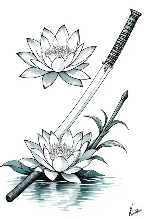 Katana With Water Lily Flowers