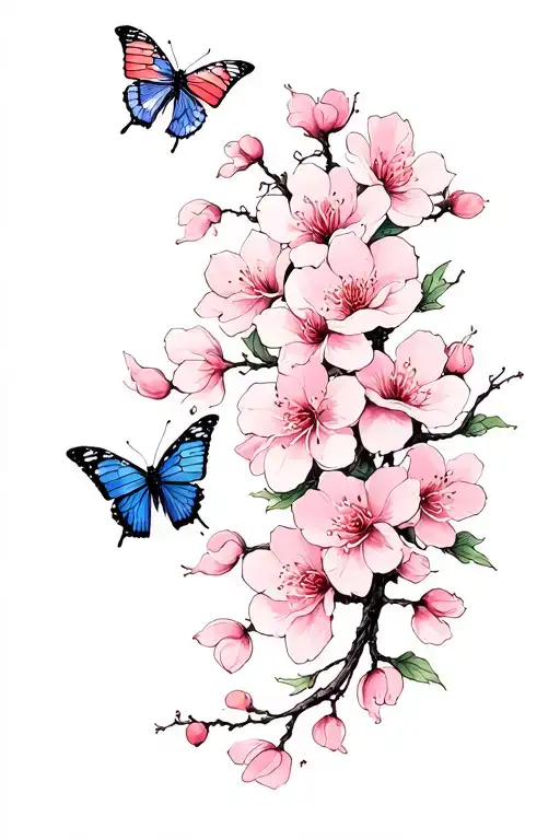 Rolls Parchment With Cherry Blossom With Butterfly