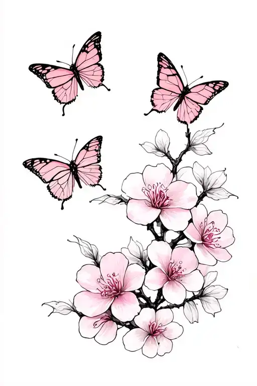 Rolls Parchment With Cherry Blossom With Butterfly